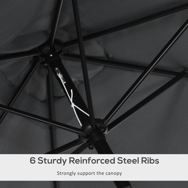 Outsunny 3x2m Patio Parasol Garden Umbrellas Canopy with Aluminum Tilt Crank Rectangular Sun Shade Steel, Black Aosom UK