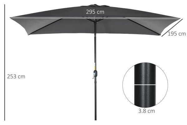 Outsunny 3x2m Patio Parasol Garden Umbrellas Canopy with Aluminum Tilt Crank Rectangular Sun Shade Steel, Black Aosom UK