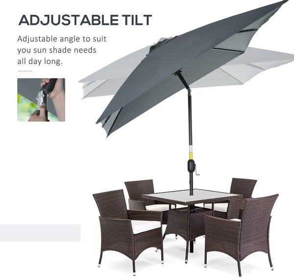 Outsunny 3x2m Patio Parasol Garden Umbrellas Canopy with Aluminum Tilt Crank Rectangular Sun Shade Steel, Dark Grey Aosom UK