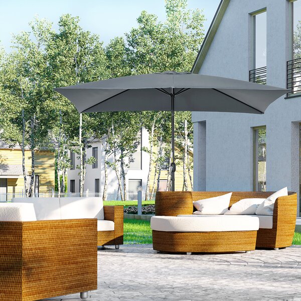 Outsunny 3x2m Patio Parasol Garden Umbrellas Canopy with Aluminum Tilt Crank Rectangular Sun Shade Steel, Dark Grey Aosom UK