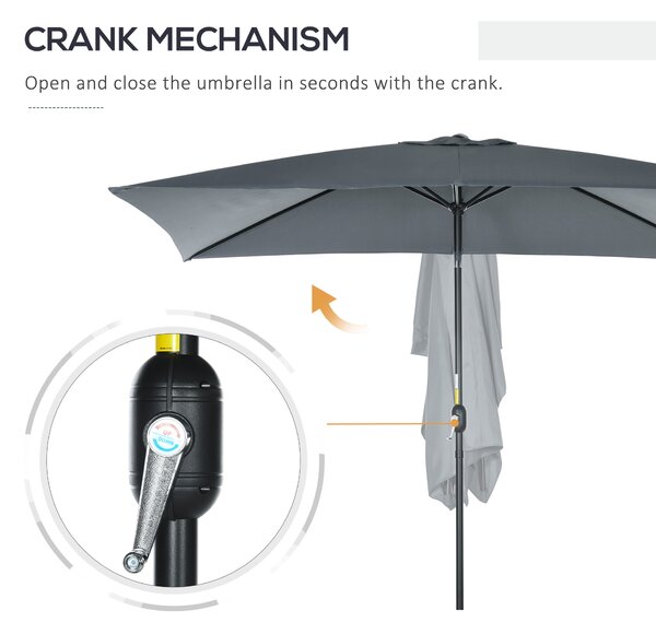 Outsunny 3x2m Patio Parasol Garden Umbrellas Canopy with Aluminum Tilt Crank Rectangular Sun Shade Steel, Dark Grey Aosom UK