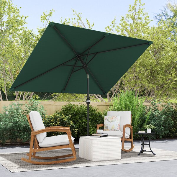 Outsunny 3x2m Patio Parasol Garden Umbrellas Canopy with Aluminum Tilt Crank Rectangular Sun Shade Steel, Green