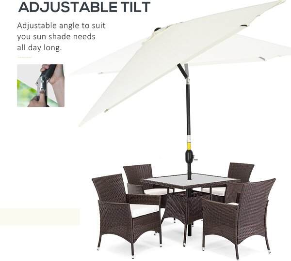 Outsunny 3x2m Patio Parasol Garden Umbrellas Canopy with Aluminum Tilt Crank Rectangular Sun Shade Steel, Cream White