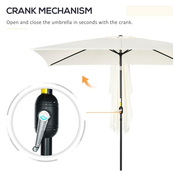 Outsunny 3x2m Patio Parasol Garden Umbrellas Canopy with Aluminum Tilt Crank Rectangular Sun Shade Steel, Cream White