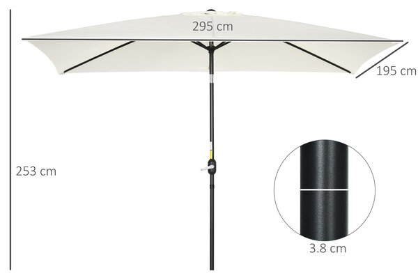 Outsunny 3x2m Patio Parasol Garden Umbrellas Canopy with Aluminum Tilt Crank Rectangular Sun Shade Steel, Cream White