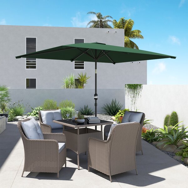 Outsunny 3x2m Patio Parasol Garden Umbrellas Canopy with Aluminum Tilt Crank Rectangular Sun Shade Steel, Green