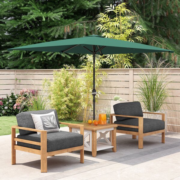 Outsunny 3x2m Patio Parasol Garden Umbrellas Canopy with Aluminum Tilt Crank Rectangular Sun Shade Steel, Green