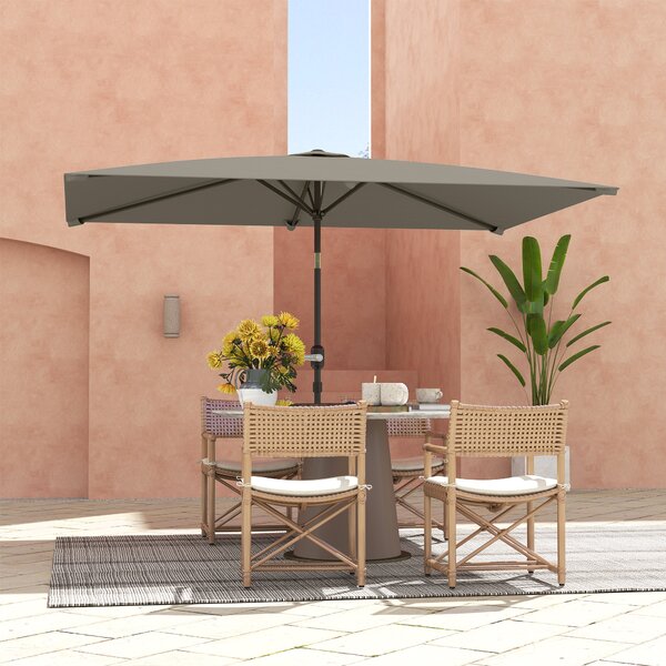 Outsunny 3x2m Patio Parasol Garden Umbrellas Canopy with Aluminium Tilt Crank Rectangular Sun Shade Steel, Light Grey