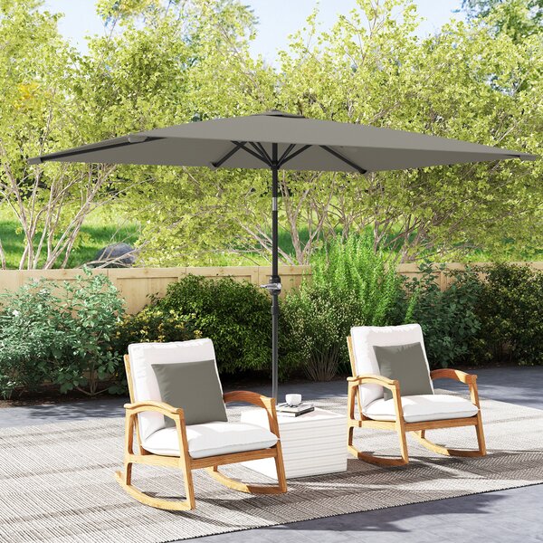 Outsunny 3x2m Patio Parasol Garden Umbrellas Canopy with Aluminium Tilt Crank Rectangular Sun Shade Steel, Light Grey
