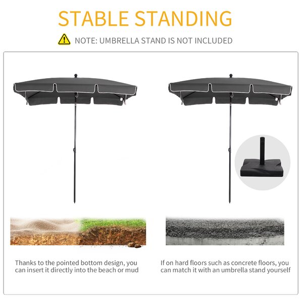 Outsunny Aluminium Sun Umbrella Parasol Patio Garden Rectangular Tilt 2M x 1.25M Aosom UK