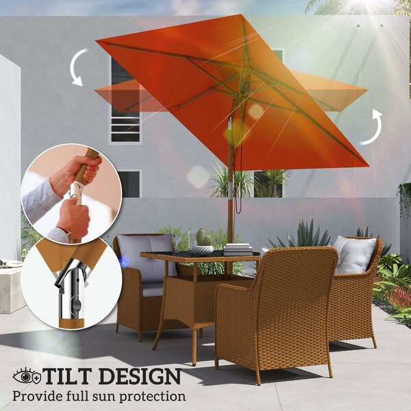 Outsunny Wooden Patio Umbrella - Orange
