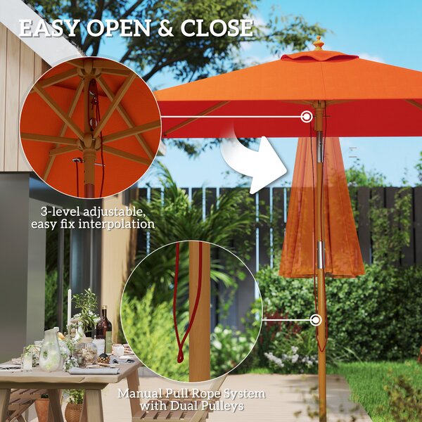Outsunny Wooden Patio Umbrella - Orange