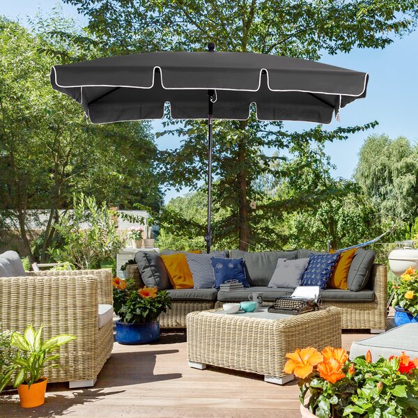 Outsunny Aluminium Sun Umbrella Parasol Patio Garden Rectangular Tilt 2M x 1.25M Aosom UK