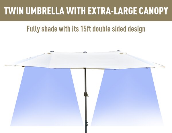 Outsunny 4.6m Garden Parasol Double-Sided Sun Umbrella Patio Market Shelter Canopy Shade Outdoor with Cross Base – Off White Aosom UK