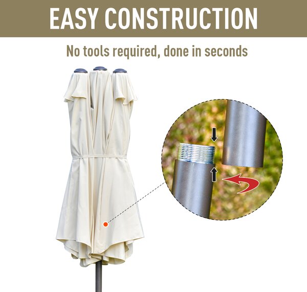 Outsunny 4.6m Garden Parasol Double-Sided Sun Umbrella Patio Market Shelter Canopy Shade Outdoor with Cross Base – Off White Aosom UK
