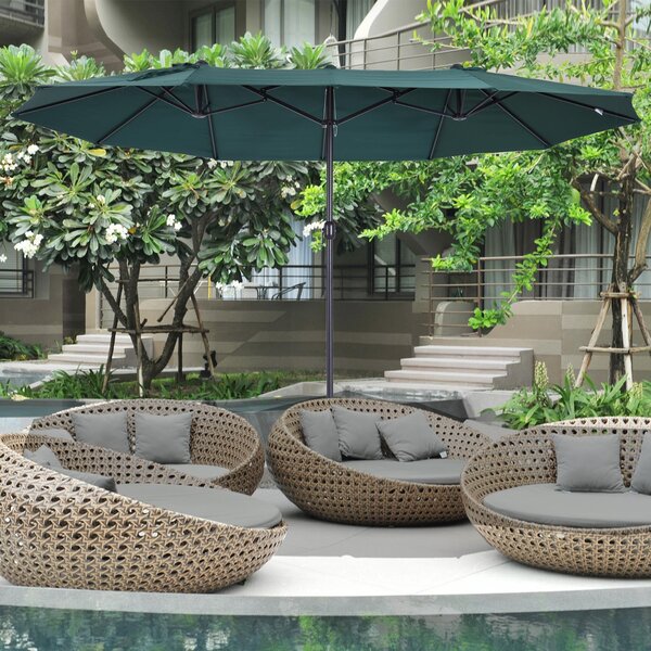 Outsunny Waterproof 4.6m Garden Parasol Double-Sided Sun Umbrella Patio Market Shelter Canopy Shade Outdoor Green Aosom UK