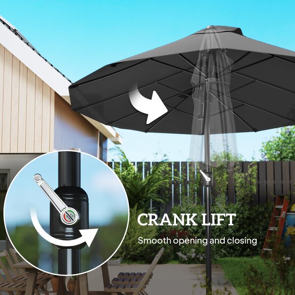 Outsunny Waterproof 4.6m Double-Sided Patio Parasol Sun Umbrella-Black Aosom UK