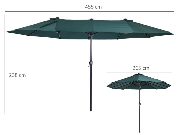 Outsunny Waterproof 4.6m Garden Parasol Double-Sided Sun Umbrella Patio Market Shelter Canopy Shade Outdoor Green Aosom UK