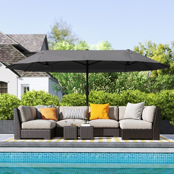Outsunny Waterproof 4.6m Double-Sided Patio Parasol Sun Umbrella-Black Aosom UK