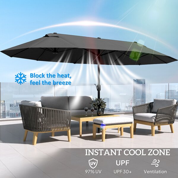 Outsunny Waterproof 4.6m Double-Sided Patio Parasol Sun Umbrella-Black Aosom UK