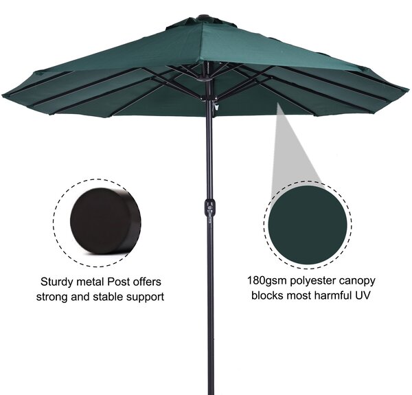 Outsunny Waterproof 4.6m Garden Parasol Double-Sided Sun Umbrella Patio Market Shelter Canopy Shade Outdoor Green Aosom UK