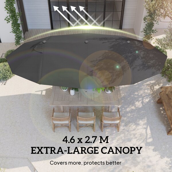 Outsunny Waterproof 4.6m Double-Sided Patio Parasol Sun Umbrella-Black Aosom UK