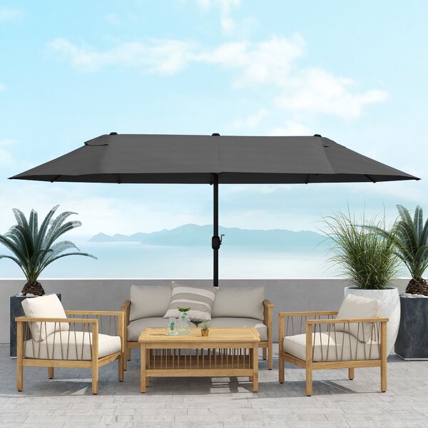 Outsunny Waterproof 4.6m Double-Sided Patio Parasol Sun Umbrella-Black Aosom UK