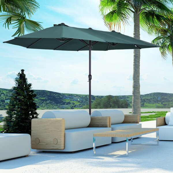 Outsunny Waterproof 4.6m Garden Parasol Double-Sided Sun Umbrella Patio Market Shelter Canopy Shade Outdoor Green Aosom UK