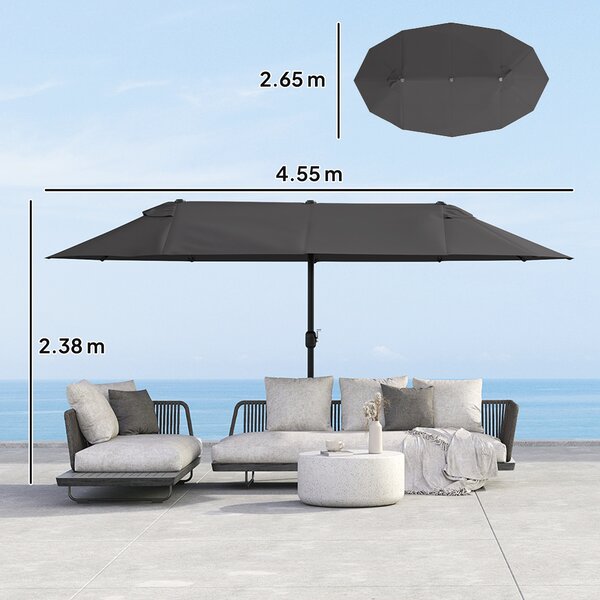 Outsunny Waterproof 4.6m Double-Sided Patio Parasol Sun Umbrella-Black Aosom UK