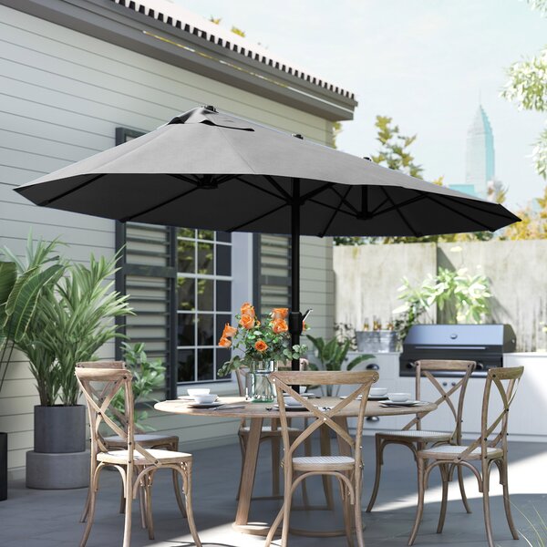 Outsunny Waterproof 4.6m Double-Sided Patio Parasol Sun Umbrella-Black Aosom UK