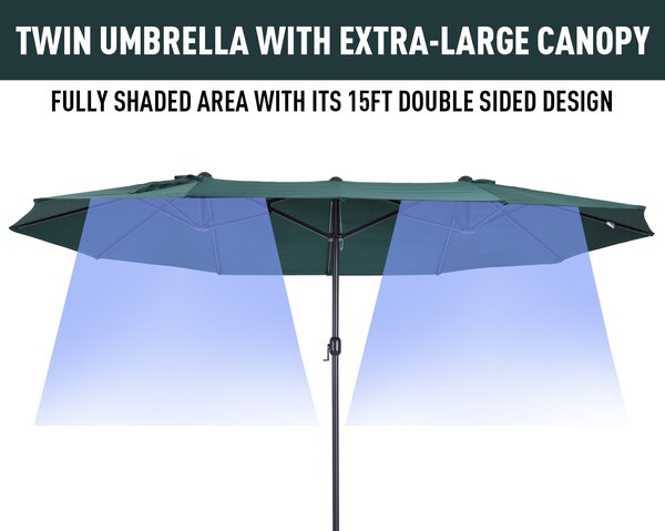 Outsunny Waterproof 4.6m Garden Parasol Double-Sided Sun Umbrella Patio Market Shelter Canopy Shade Outdoor Green Aosom UK