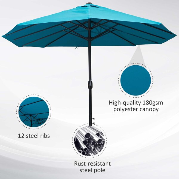 Outsunny Waterproof 4.6m Double-Sided Patio Parasol Sun Umbrella-Blue Aosom UK