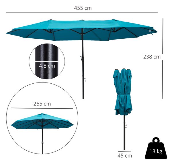Outsunny Waterproof 4.6m Double-Sided Patio Parasol Sun Umbrella-Blue Aosom UK