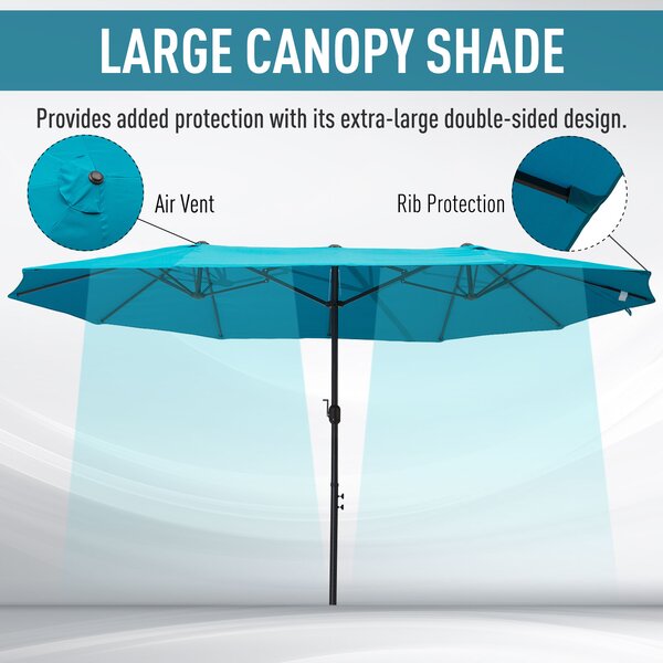Outsunny Waterproof 4.6m Double-Sided Patio Parasol Sun Umbrella-Blue Aosom UK