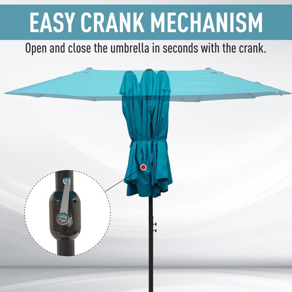 Outsunny Waterproof 4.6m Double-Sided Patio Parasol Sun Umbrella-Blue Aosom UK