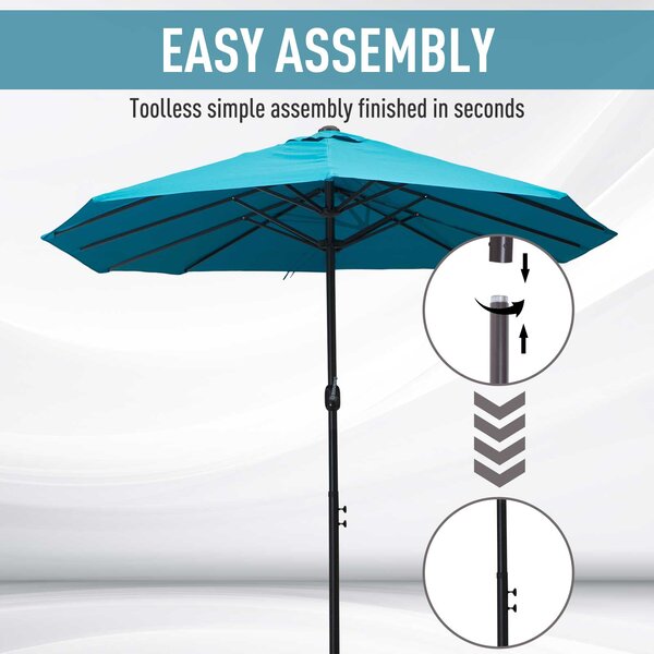 Outsunny Waterproof 4.6m Double-Sided Patio Parasol Sun Umbrella-Blue Aosom UK