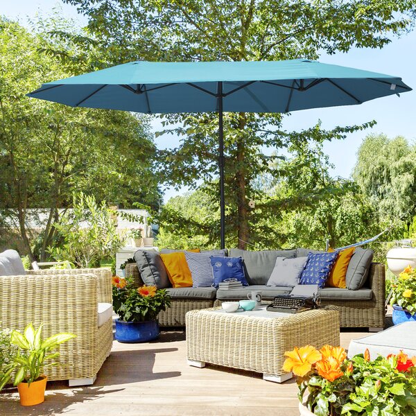 Outsunny Waterproof 4.6m Double-Sided Patio Parasol Sun Umbrella-Blue Aosom UK