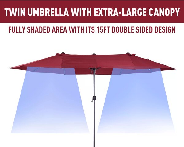 Outsunny Waterproof 4.6m Double-Sided Patio Parasol Sun Umbrella-Wine Red Aosom UK
