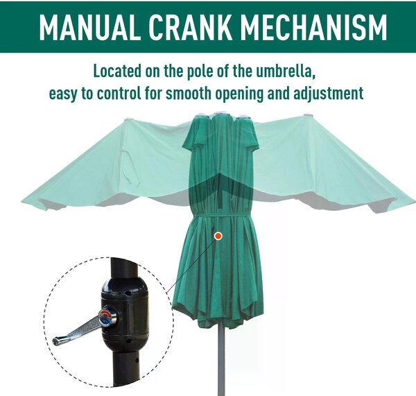 Outsunny 4.6m Garden Parasol Double-Sided Sun Umbrella Patio Market Shelter Canopy Shade Outdoor Dark Green