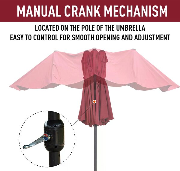 Outsunny Waterproof 4.6m Double-Sided Patio Parasol Sun Umbrella-Wine Red Aosom UK