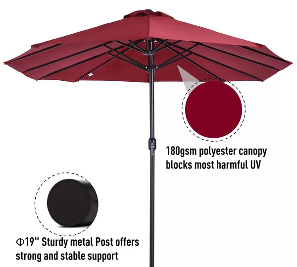 Outsunny Waterproof 4.6m Double-Sided Patio Parasol Sun Umbrella-Wine Red Aosom UK