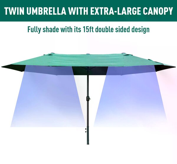 Outsunny 4.6m Garden Parasol Double-Sided Sun Umbrella Patio Market Shelter Canopy Shade Outdoor Dark Green