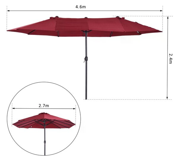 Outsunny Waterproof 4.6m Double-Sided Patio Parasol Sun Umbrella-Wine Red Aosom UK