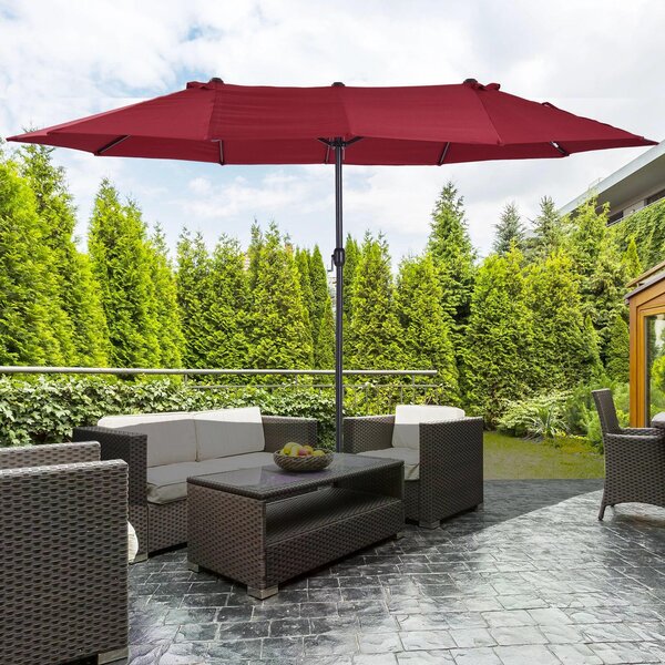 Outsunny Waterproof 4.6m Double-Sided Patio Parasol Sun Umbrella-Wine Red Aosom UK