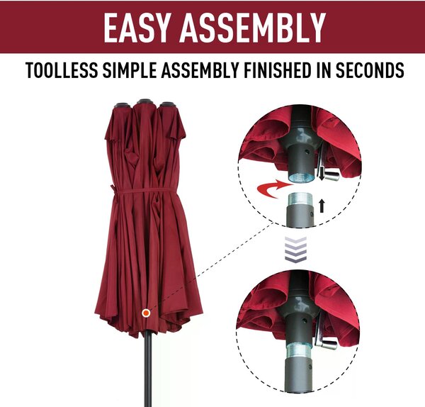 Outsunny Waterproof 4.6m Double-Sided Patio Parasol Sun Umbrella-Wine Red Aosom UK