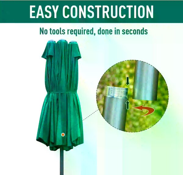 Outsunny 4.6m Garden Parasol Double-Sided Sun Umbrella Patio Market Shelter Canopy Shade Outdoor Dark Green