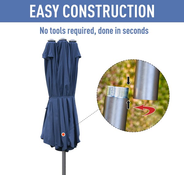 Outsunny Waterproof 4.6m Garden Parasol Double-Sided Sun Umbrella Patio Market Shelter Canopy Shade Outdoor with Cross Base – Blue Aosom UK