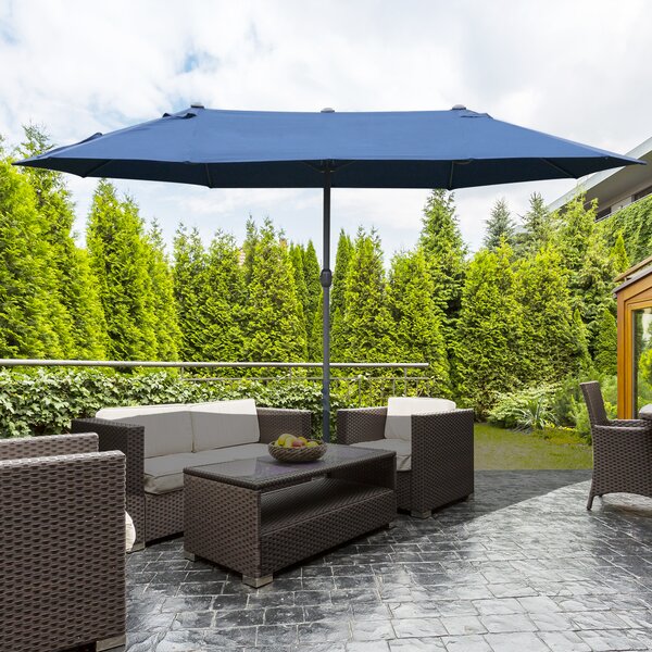 Outsunny Waterproof 4.6m Garden Parasol Double-Sided Sun Umbrella Patio Market Shelter Canopy Shade Outdoor with Cross Base – Blue Aosom UK