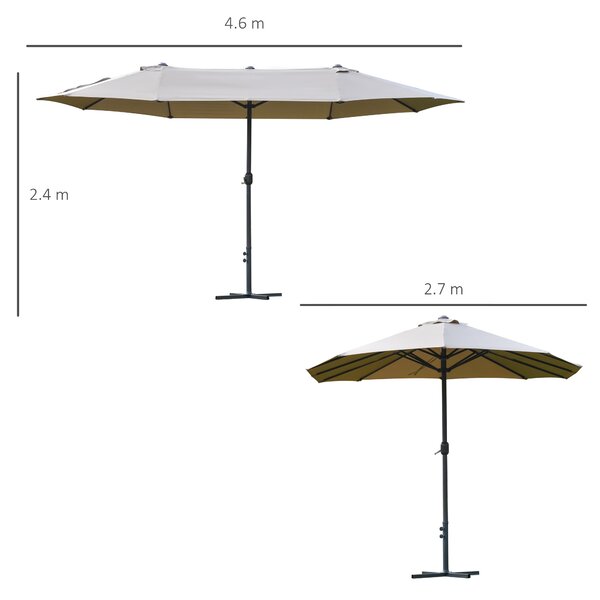 Outsunny Waterproof 4.6m Garden Parasol Double-Sided Sun Umbrella Patio Market Shelter Canopy Shade Outdoor with Cross Base – Khaki Aosom UK