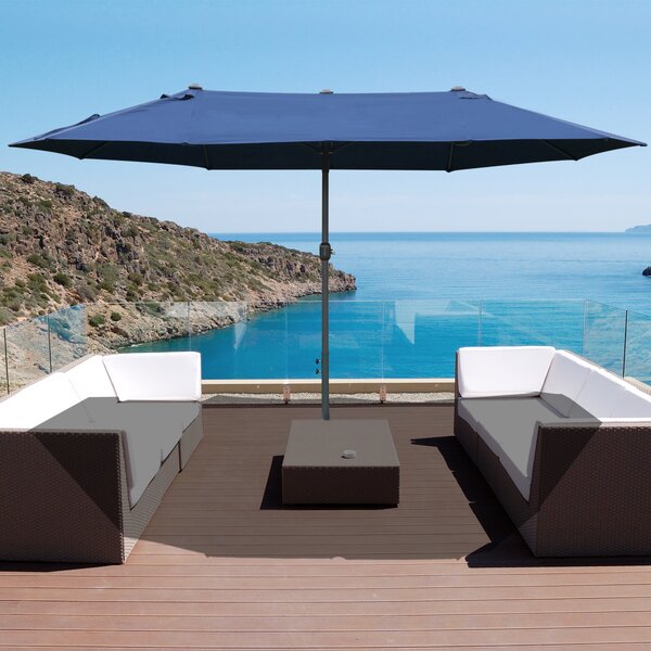 Outsunny Waterproof 4.6m Garden Parasol Double-Sided Sun Umbrella Patio Market Shelter Canopy Shade Outdoor with Cross Base – Blue Aosom UK